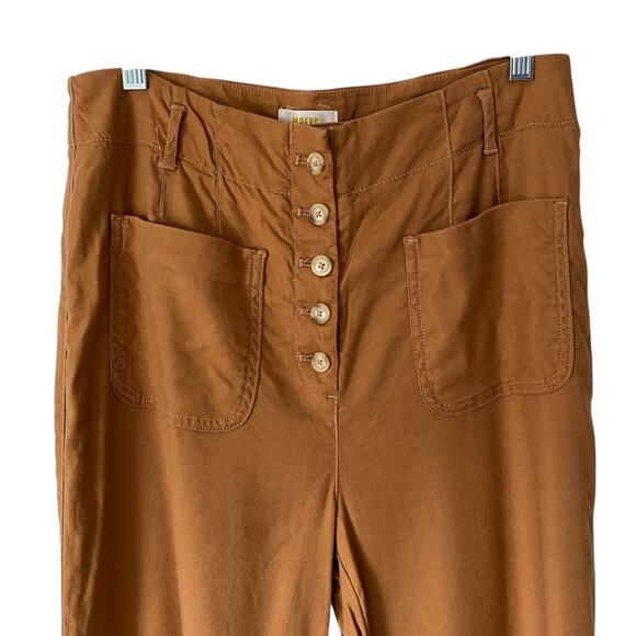 Maeve Anthropologie Relaxed Wide Leg Pants Cedar Brown size 10 Button Front - Picture 6 of 10